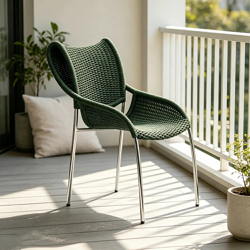 SOLARA Outdoor Rope Dining Chair - Aluminium Frame, Woven Seat and Back for Patio Garden - Green