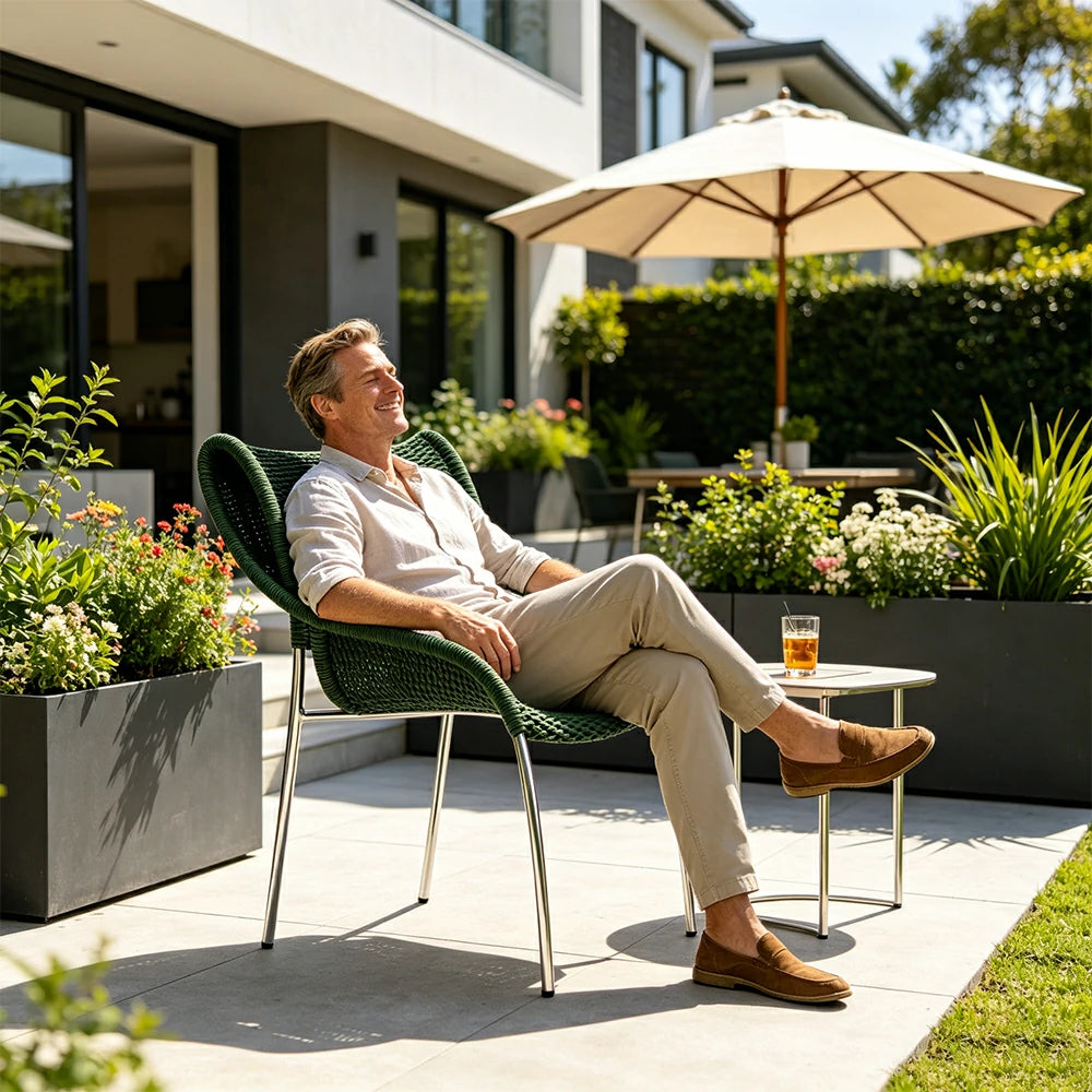 SOLARA Outdoor Rope Dining Chair - Aluminium Frame, Woven Seat and Back for Patio Garden - Green