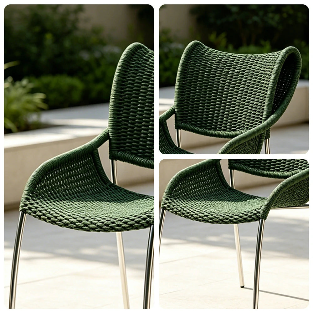 SOLARA Outdoor Rope Dining Chair - Aluminium Frame, Woven Seat and Back for Patio Garden - Green