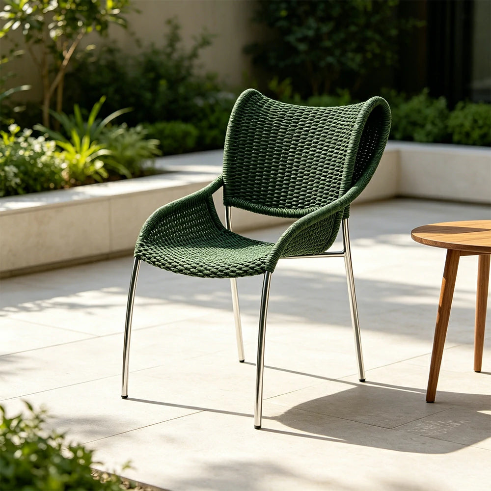 SOLARA Outdoor Rope Dining Chair - Aluminium Frame, Woven Seat and Back for Patio Garden - Green