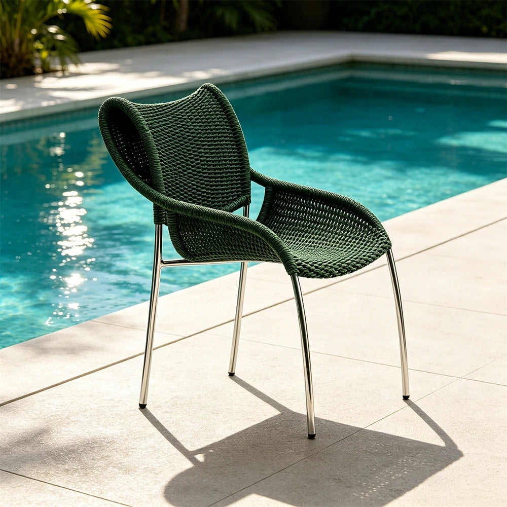 SOLARA Outdoor Rope Dining Chair - Aluminium Frame, Woven Seat and Back for Patio Garden - Green