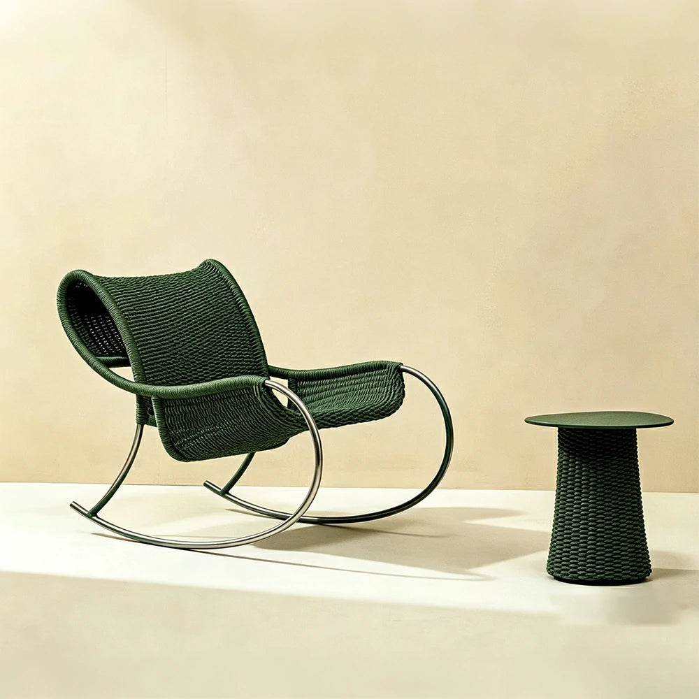 SOLARA Outdoor Rope Rocking Chair - Aluminium Frame, Woven Seat and Back for Patio Garden - Green