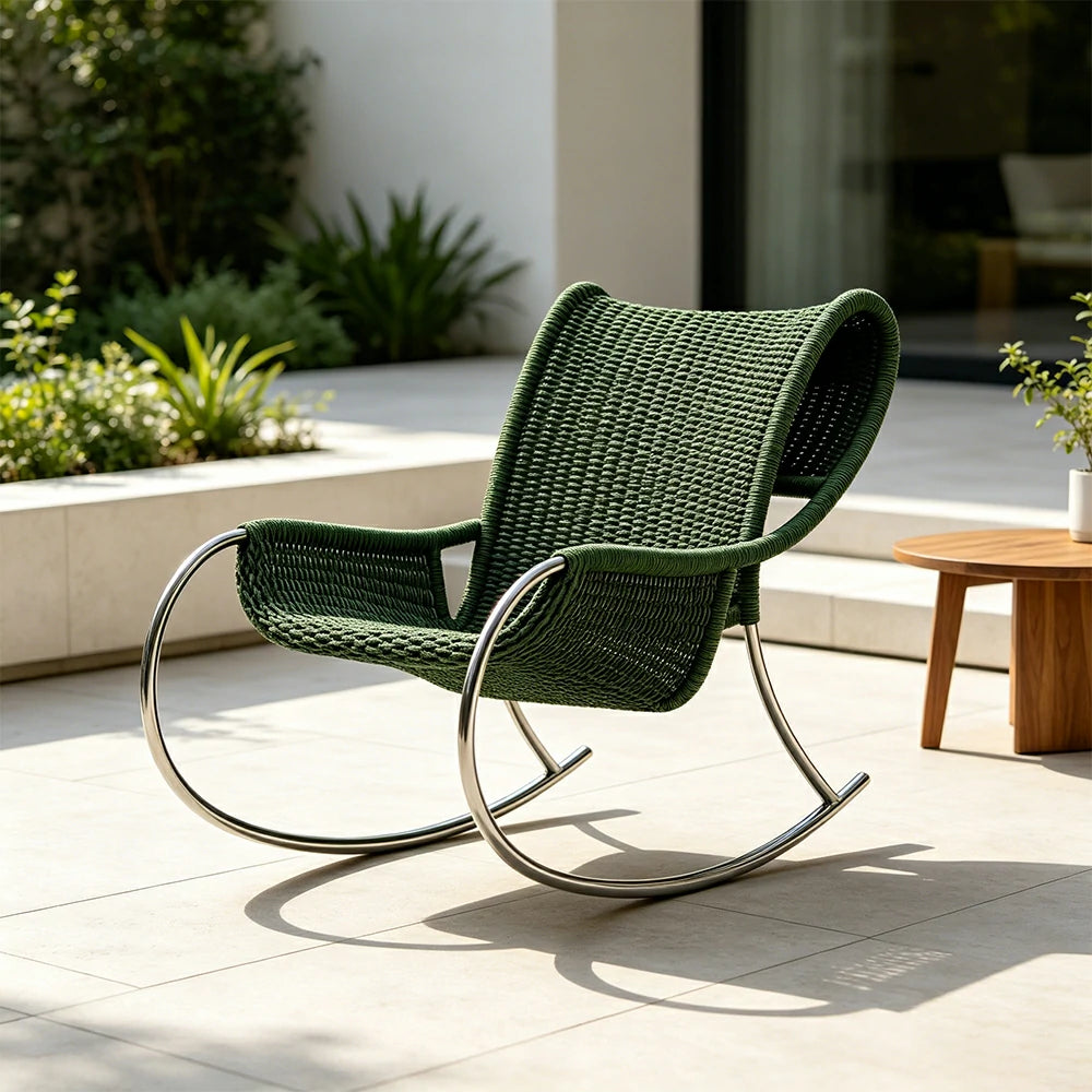 SOLARA Outdoor Rope Rocking Chair - Aluminium Frame, Woven Seat and Back for Patio Garden - Green