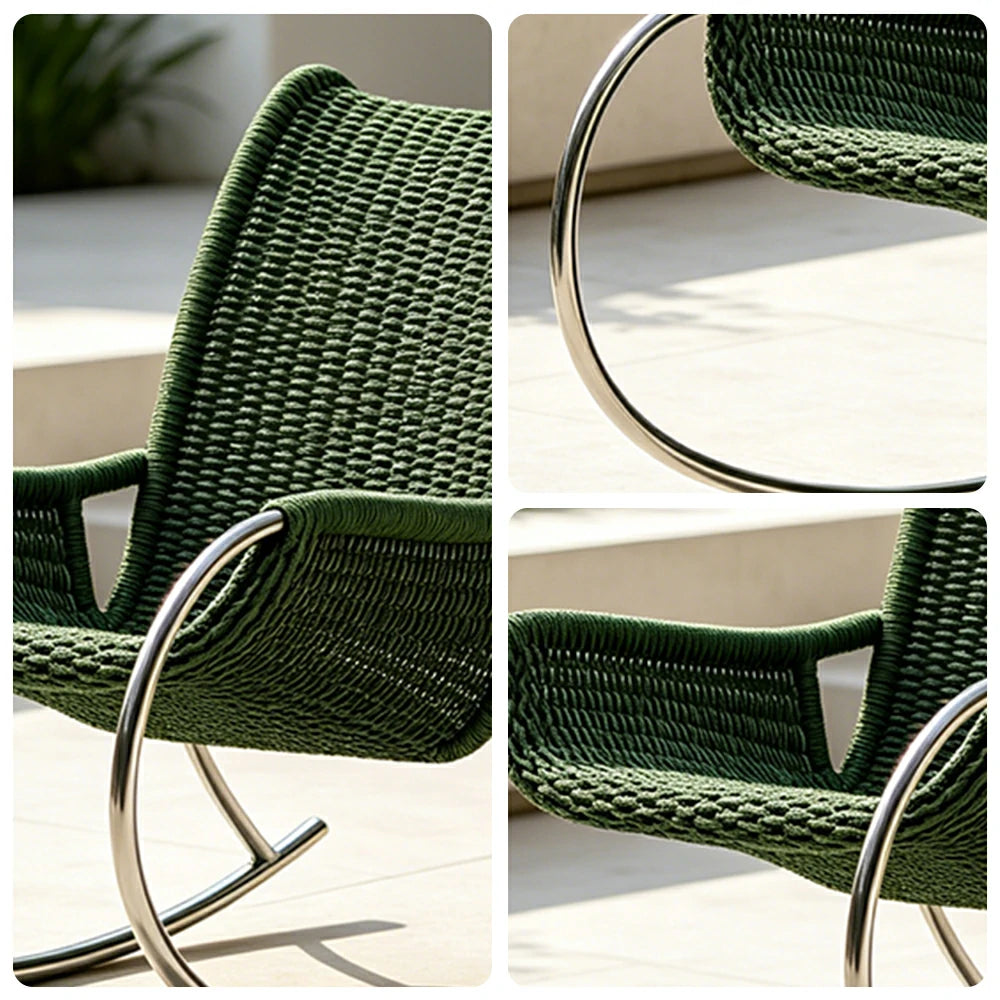 SOLARA Outdoor Rope Rocking Chair - Aluminium Frame, Woven Seat and Back for Patio Garden - Green