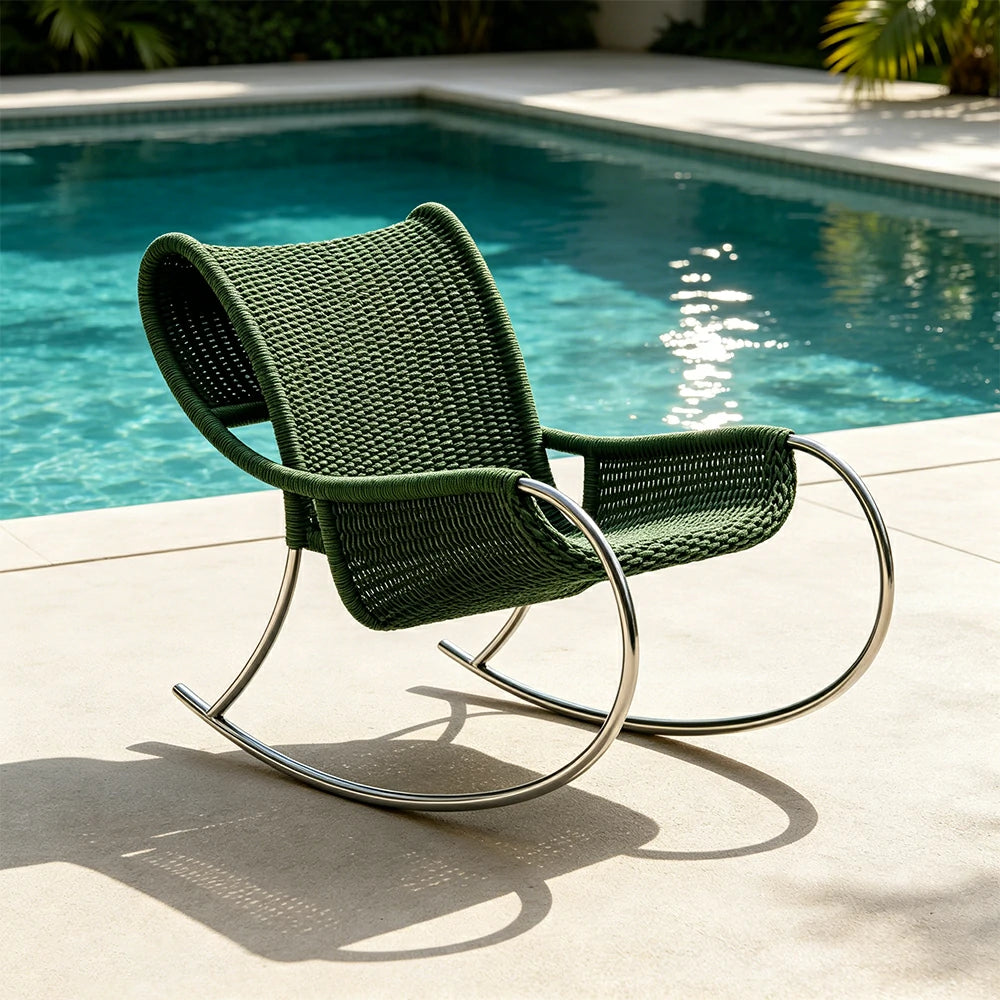 SOLARA Outdoor Rope Rocking Chair - Aluminium Frame, Woven Seat and Back for Patio Garden - Green