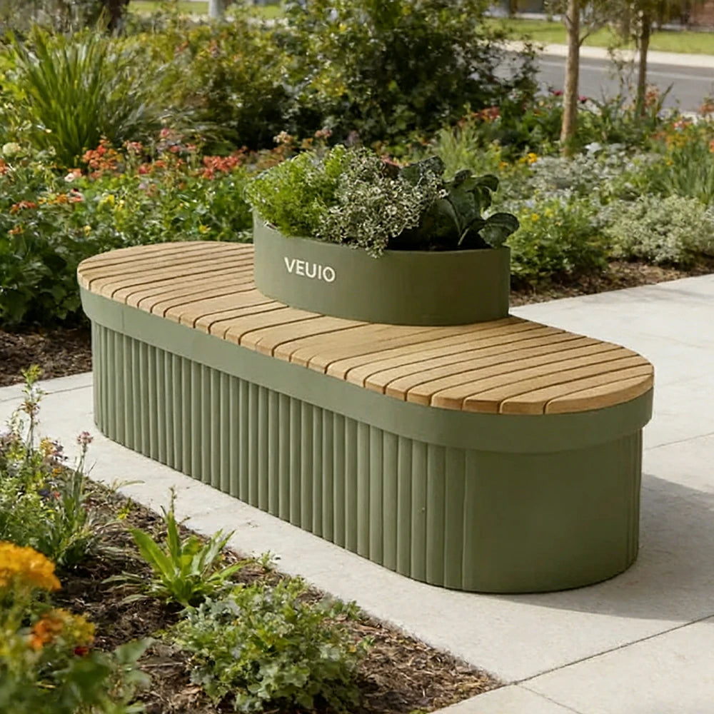SOLARA 160/180/200cm Landscape Planter Bench Stable Metal Frame with Curved Design for Park Street Cafe Seating