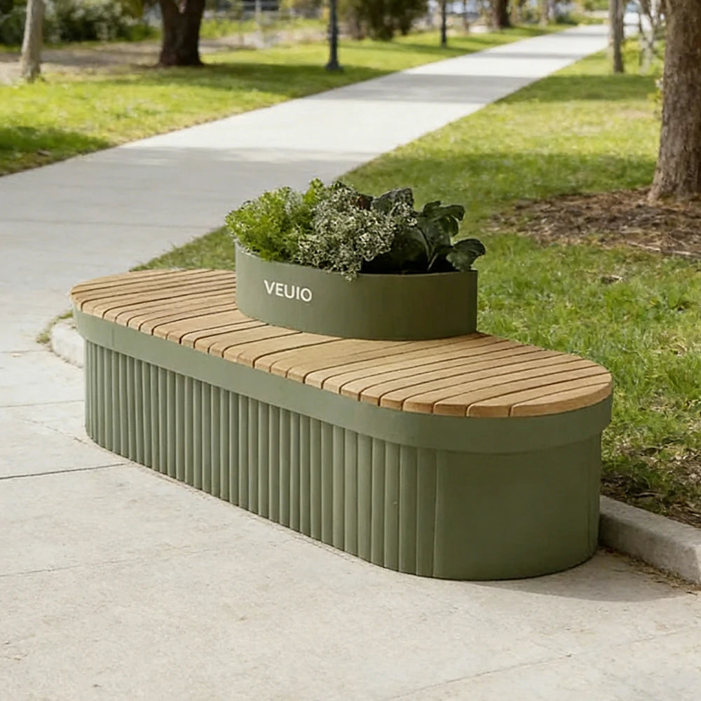 SOLARA 160/180/200cm Landscape Planter Bench Stable Metal Frame with Curved Design for Park Street Cafe Seating