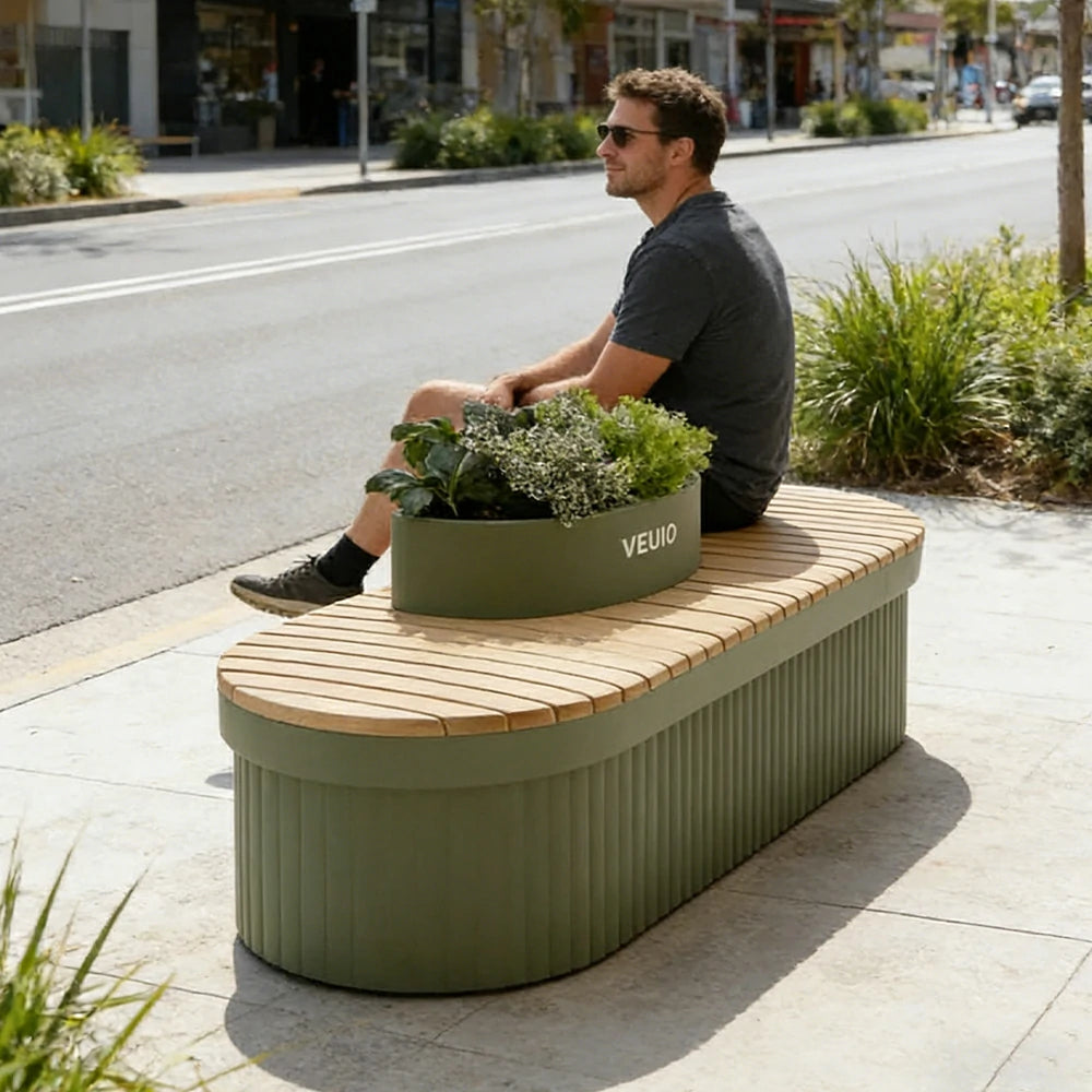 SOLARA 160/180/200cm Landscape Planter Bench Stable Metal Frame with Curved Design for Park Street Cafe Seating