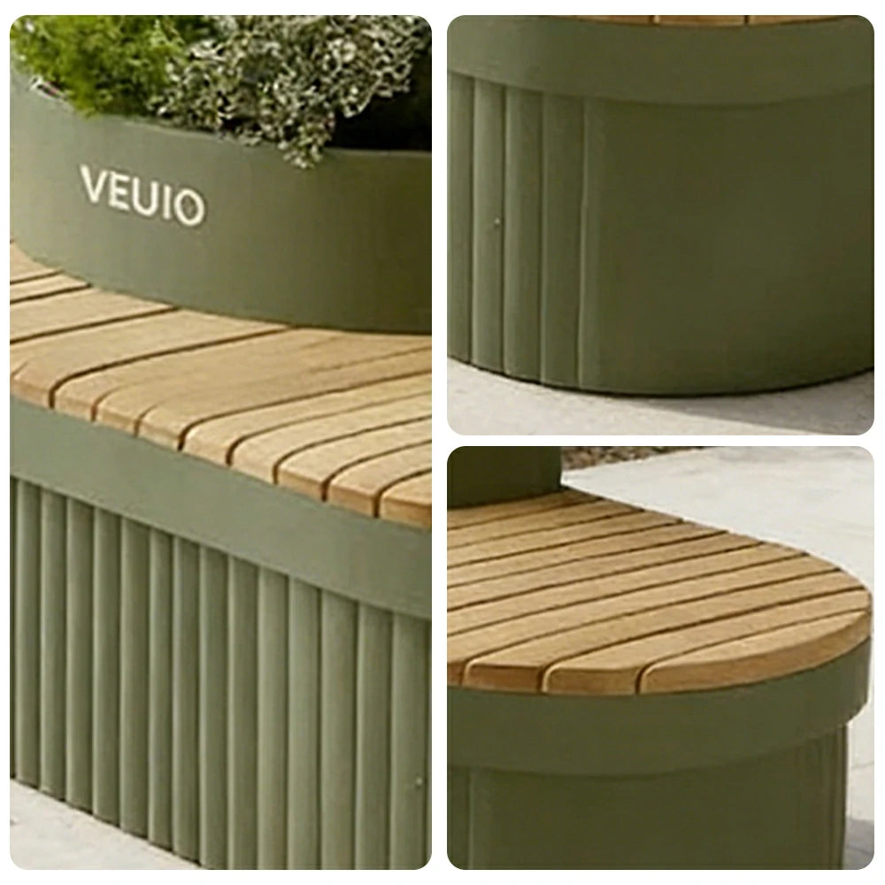 SOLARA 160/180/200cm Landscape Planter Bench Stable Metal Frame with Curved Design for Park Street Cafe Seating