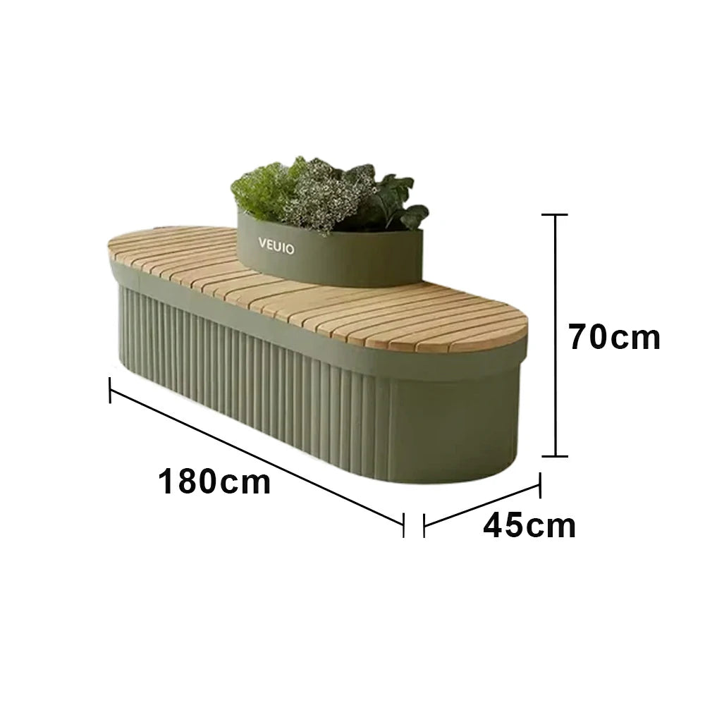 SOLARA 160/180/200cm Landscape Planter Bench Stable Metal Frame with Curved Design for Park Street Cafe Seating