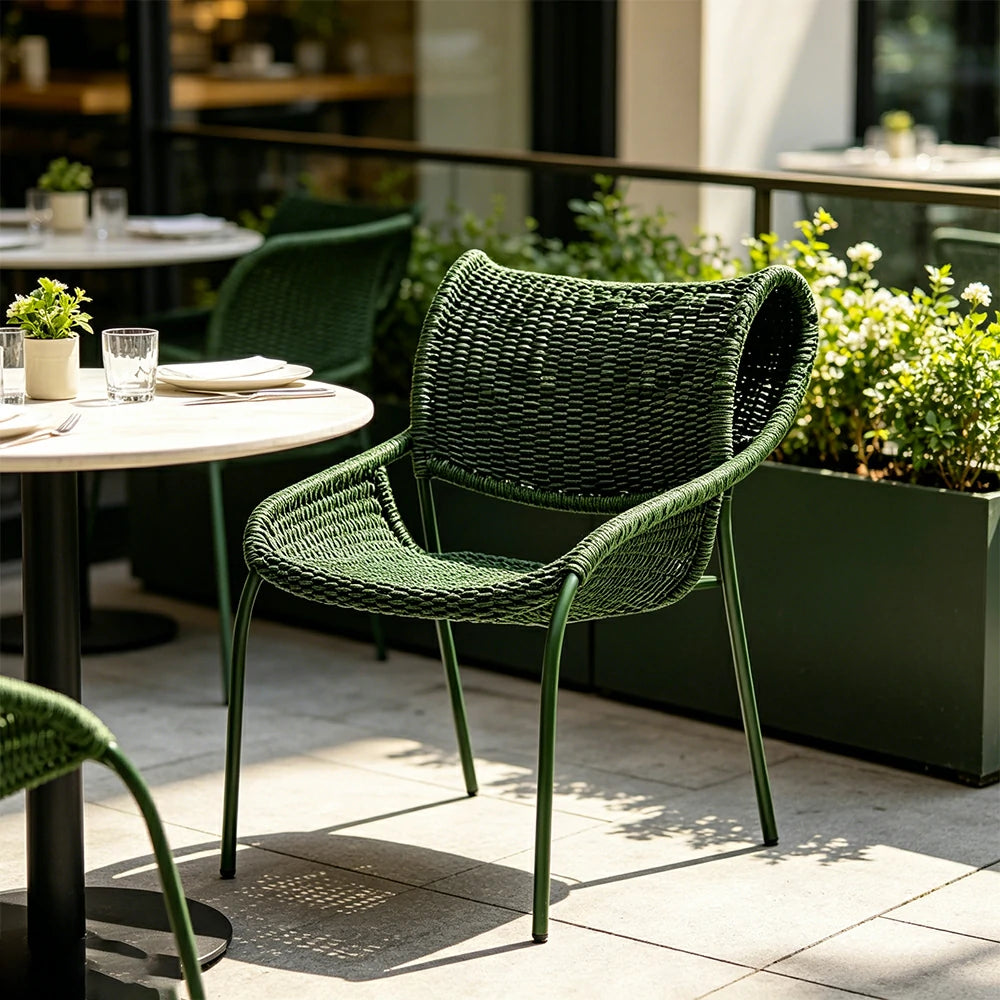 SOLARA Outdoor Rope Lounge Chair - Aluminium Frame, Woven Seat and Back for Patio Garden - Green