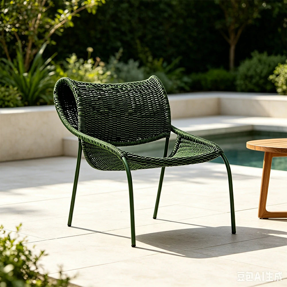 SOLARA Outdoor Rope Lounge Chair - Aluminium Frame, Woven Seat and Back for Patio Garden - Green