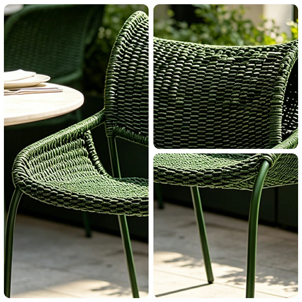 SOLARA Outdoor Rope Lounge Chair - Aluminium Frame, Woven Seat and Back for Patio Garden - Green