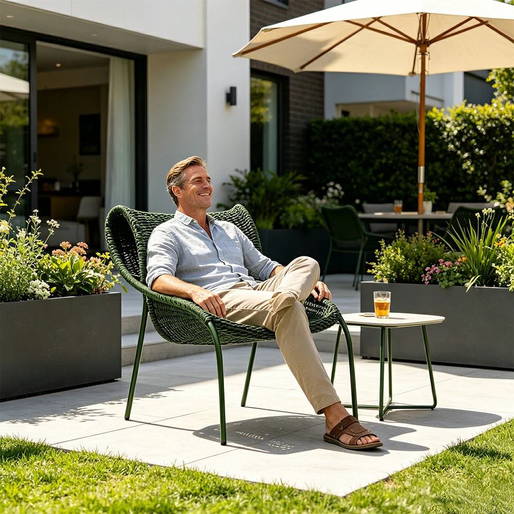 SOLARA Outdoor Rope Lounge Chair - Aluminium Frame, Woven Seat and Back for Patio Garden - Green