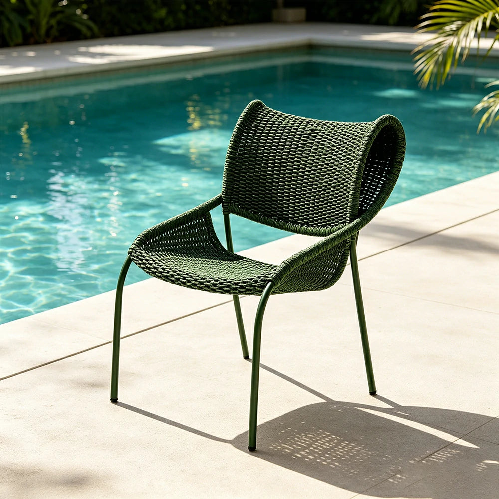 SOLARA Outdoor Rope Lounge Chair - Aluminium Frame, Woven Seat and Back for Patio Garden - Green