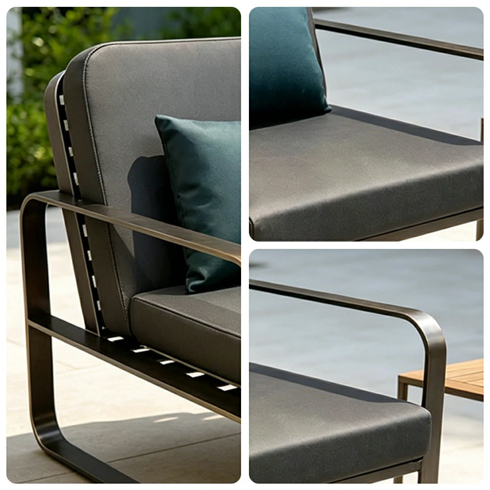 SOLARA Outdoor Single Sofa Chair - Stainless Steel Frame, Waterproof Yacht Leather for Patio Garden - Black