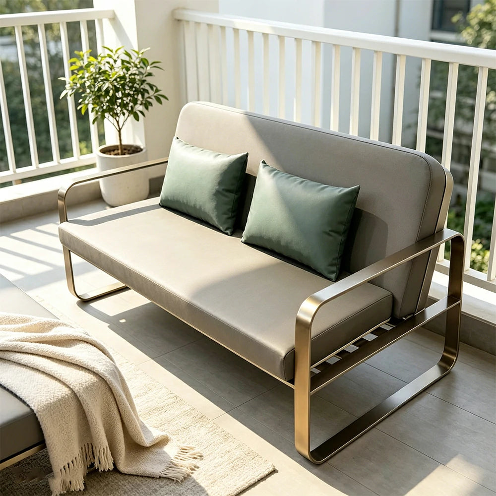 SOLARA Outdoor 2-Seater Sofa - Stainless Steel Frame, Waterproof Yacht Leather for Patio Garden - Black