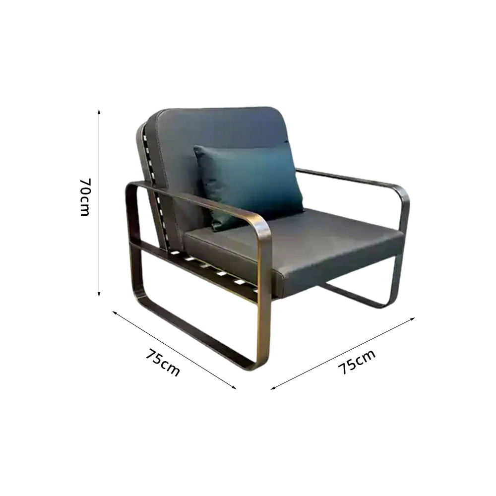 SOLARA Outdoor Single Sofa Chair - Stainless Steel Frame, Waterproof Yacht Leather for Patio Garden - Black