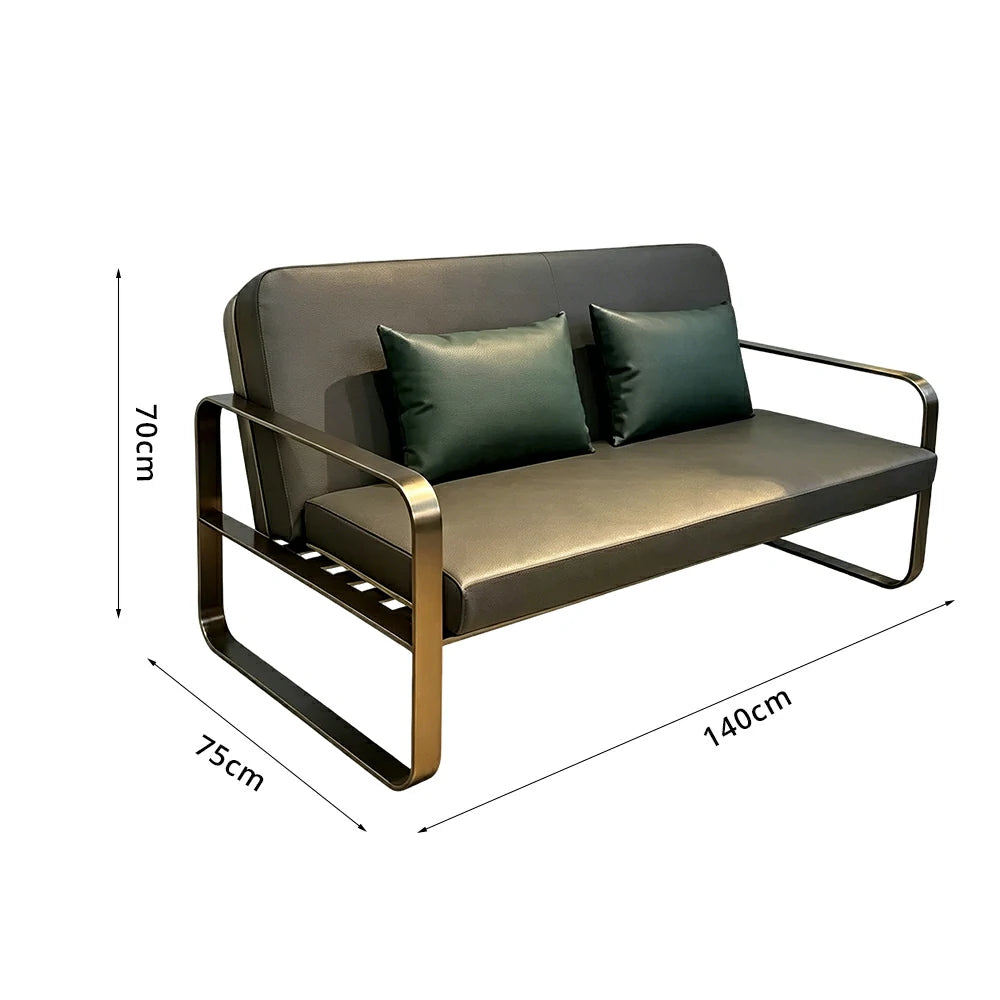 SOLARA Outdoor 2-Seater Sofa - Stainless Steel Frame, Waterproof Yacht Leather for Patio Garden - Black
