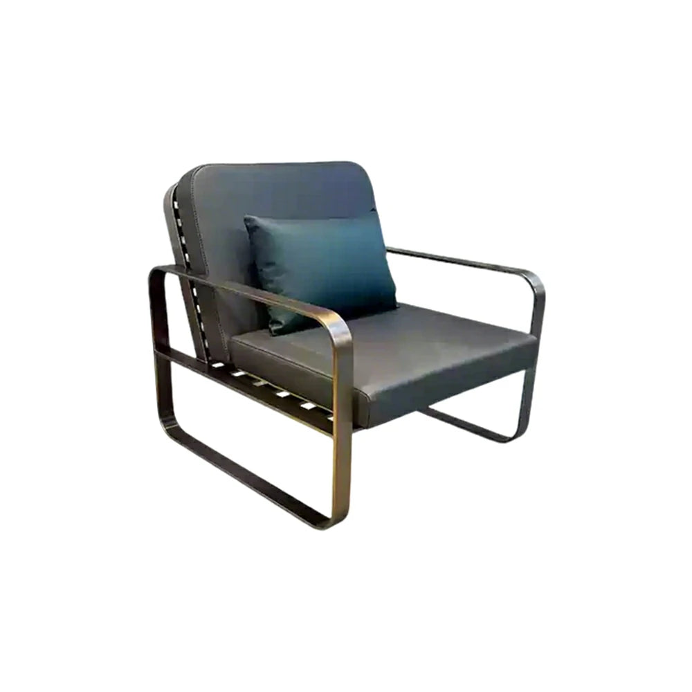 SOLARA Outdoor Single Sofa Chair - Stainless Steel Frame, Waterproof Yacht Leather for Patio Garden - Black
