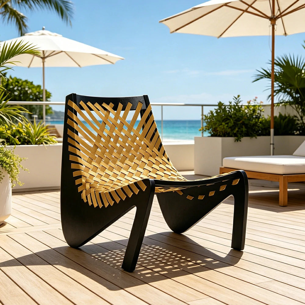 SOLARA Outdoor Woven 2-Seater Lounge Chair - Rope Seat for Patio Garden - Black & Yellow