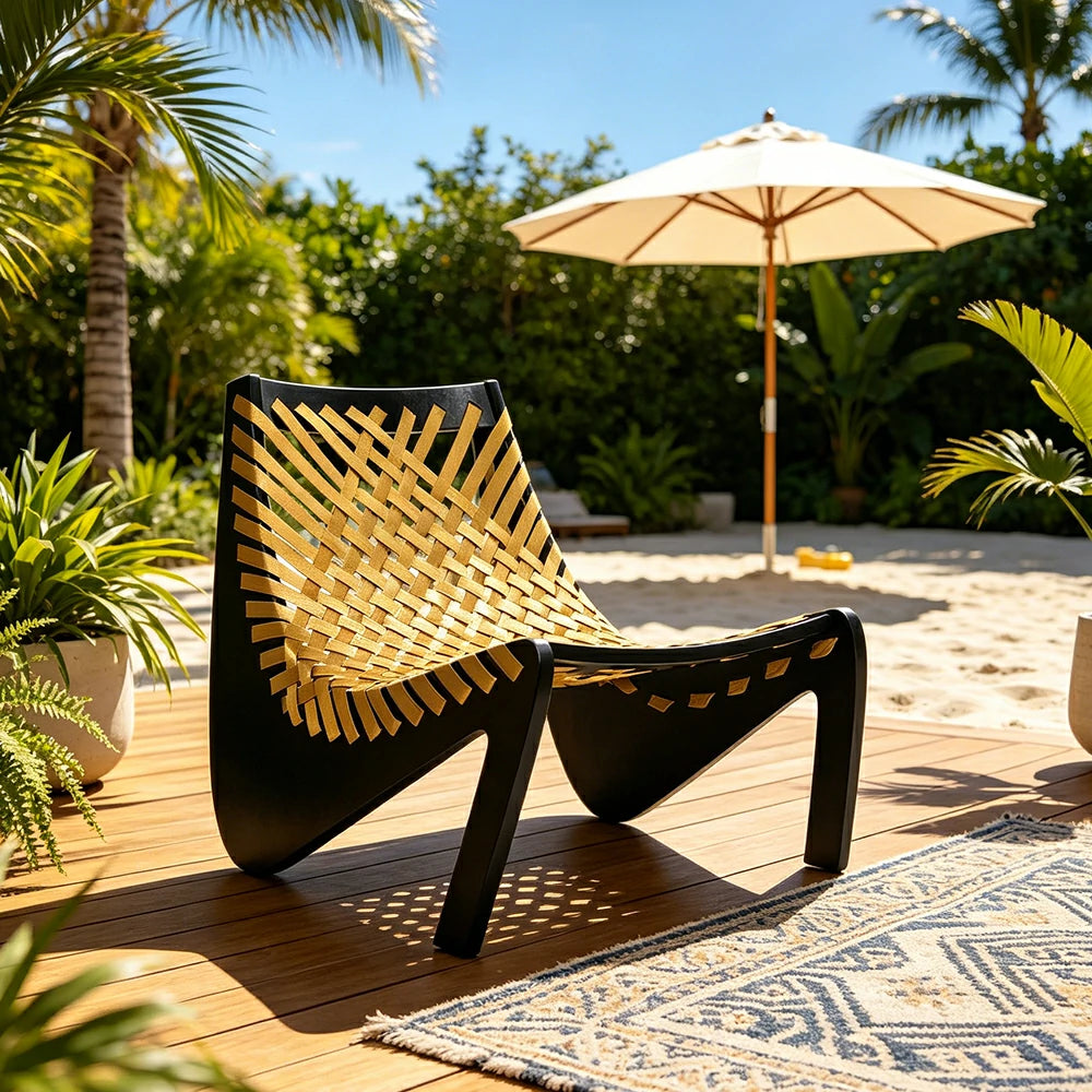 SOLARA Outdoor Woven 2-Seater Lounge Chair - Rope Seat for Patio Garden - Black & Yellow