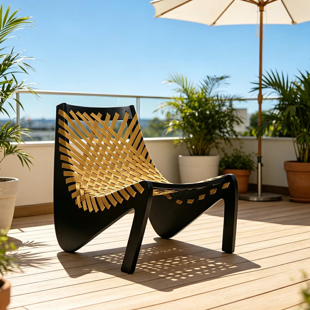 SOLARA Outdoor Woven 2-Seater Lounge Chair - Rope Seat for Patio Garden - Black & Yellow
