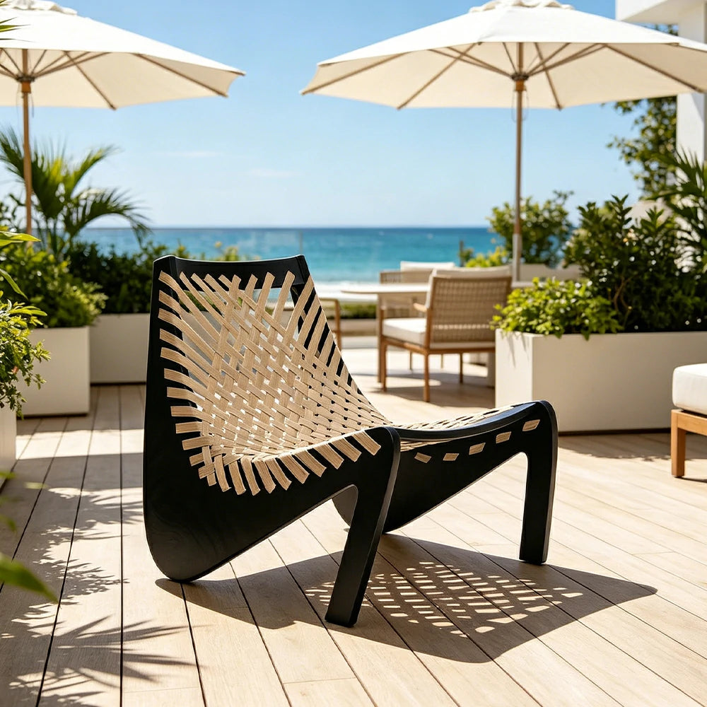SOLARA Outdoor Woven 2-Seater Lounge Chair - Rope Seat for Patio Garden - Black & Beige
