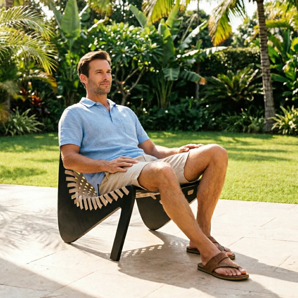 SOLARA Outdoor Woven 2-Seater Lounge Chair - Rope Seat for Patio Garden - Black & Beige