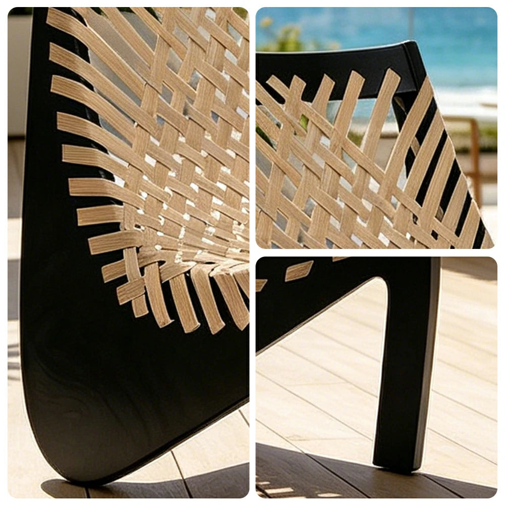 SOLARA Outdoor Woven 2-Seater Lounge Chair - Rope Seat for Patio Garden - Black & Beige