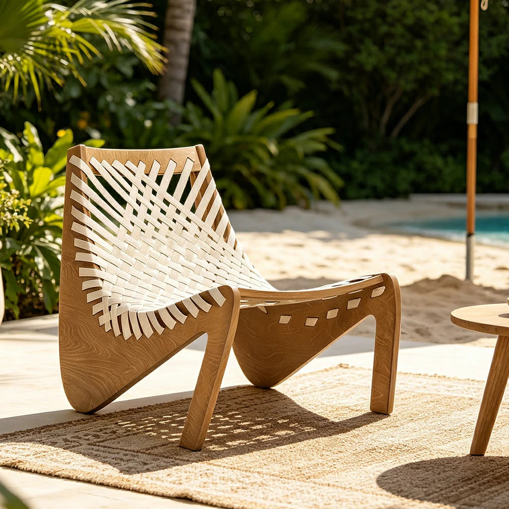 SOLARA Outdoor Woven 2-Seater Lounge Chair - Rope Seat for Patio Garden - Wood & White