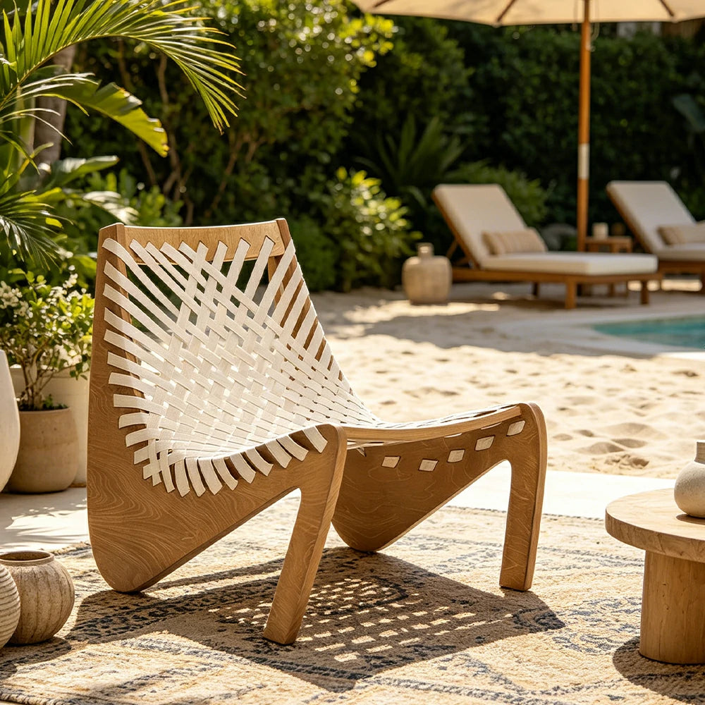 SOLARA Outdoor Woven 2-Seater Lounge Chair - Rope Seat for Patio Garden - Wood & White