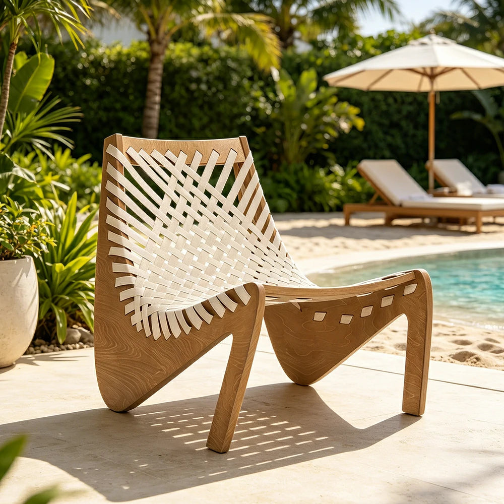SOLARA Outdoor Woven 2-Seater Lounge Chair - Rope Seat for Patio Garden - Wood & White