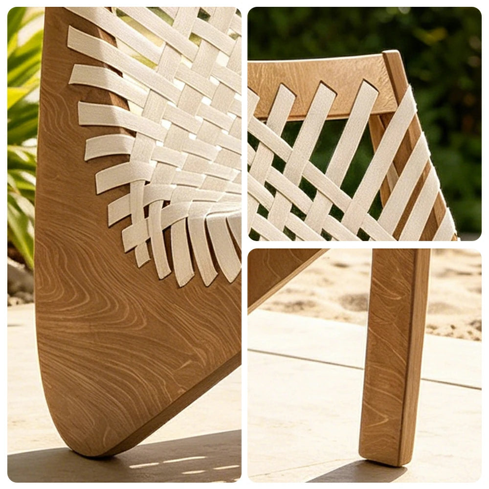 SOLARA Outdoor Woven 2-Seater Lounge Chair - Rope Seat for Patio Garden - Wood & White