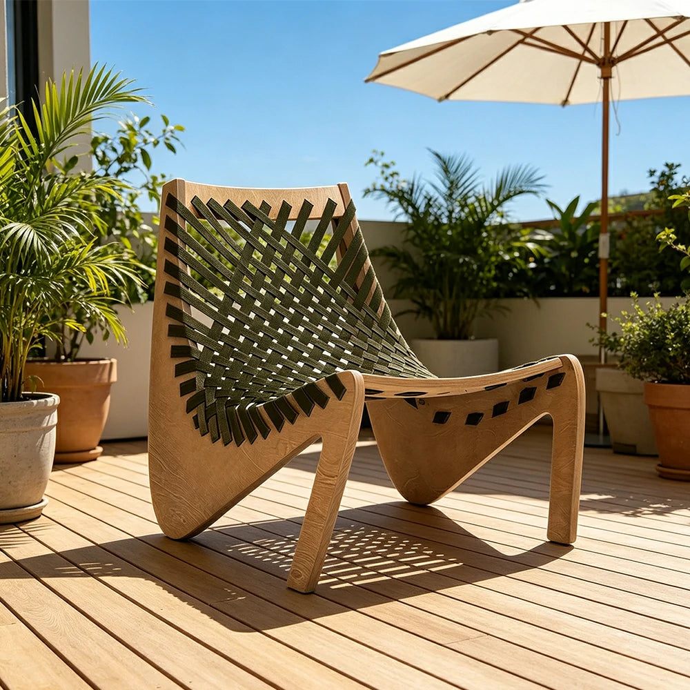 SOLARA Outdoor Woven 2-Seater Lounge Chair - Rope Seat for Patio Garden - Wood & Green
