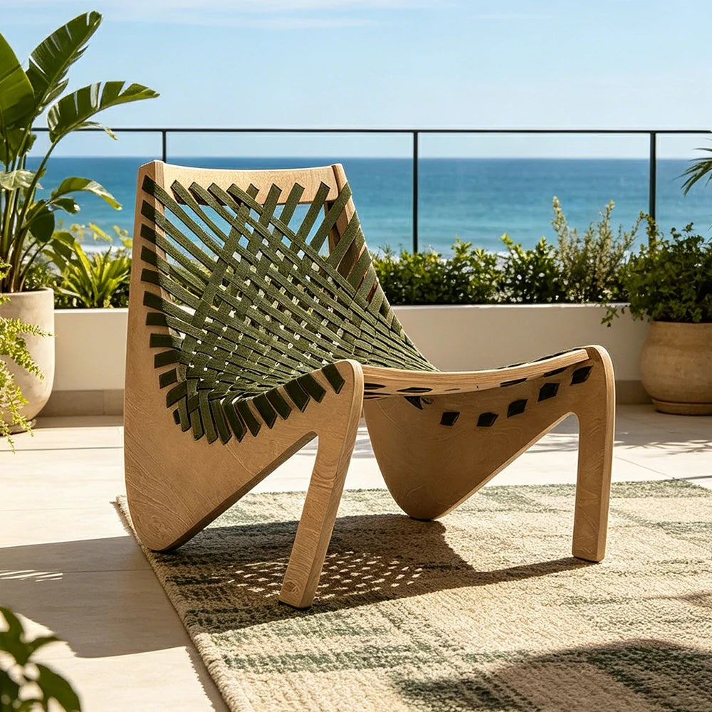 SOLARA Outdoor Woven 2-Seater Lounge Chair - Rope Seat for Patio Garden - Wood & Green
