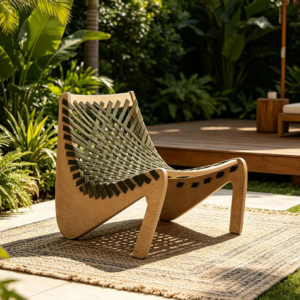 SOLARA Outdoor Woven 2-Seater Lounge Chair - Rope Seat for Patio Garden - Wood & Green