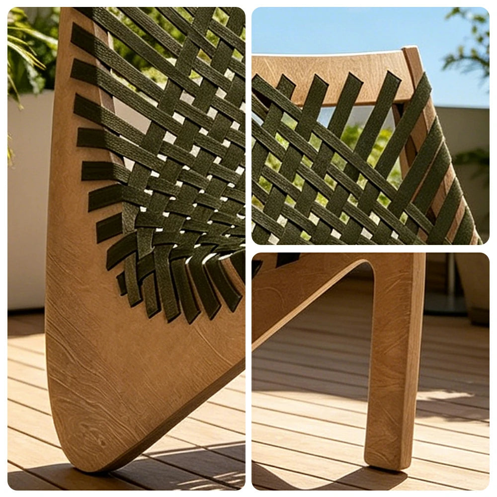 SOLARA Outdoor Woven 2-Seater Lounge Chair - Rope Seat for Patio Garden - Wood & Green