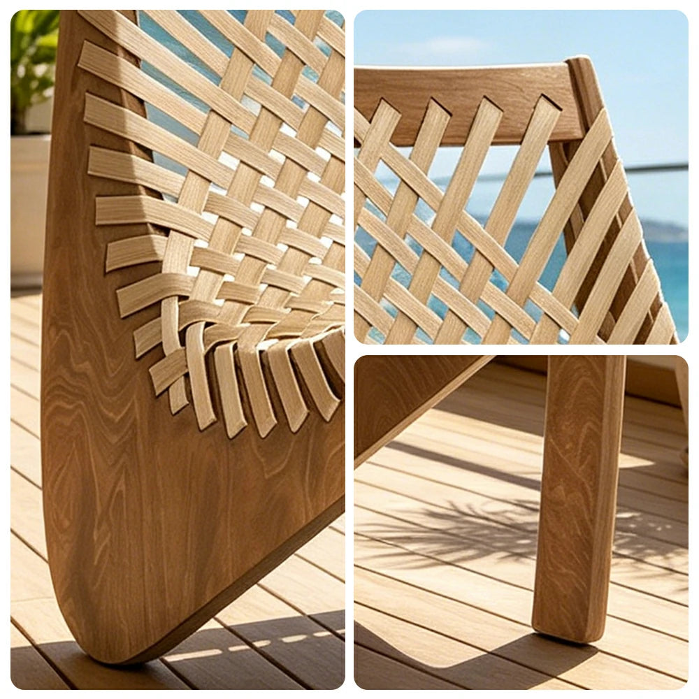 SOLARA Outdoor Woven 2-Seater Lounge Chair - Rope Seat for Patio Garden - Wood & Beige