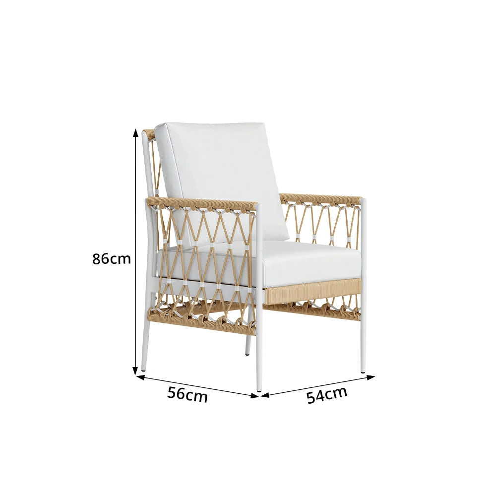 SOLARA Outdoor Rope Dining Chair - Aluminium Frame, Cushioned Seat for Patio Garden - White & Beige
