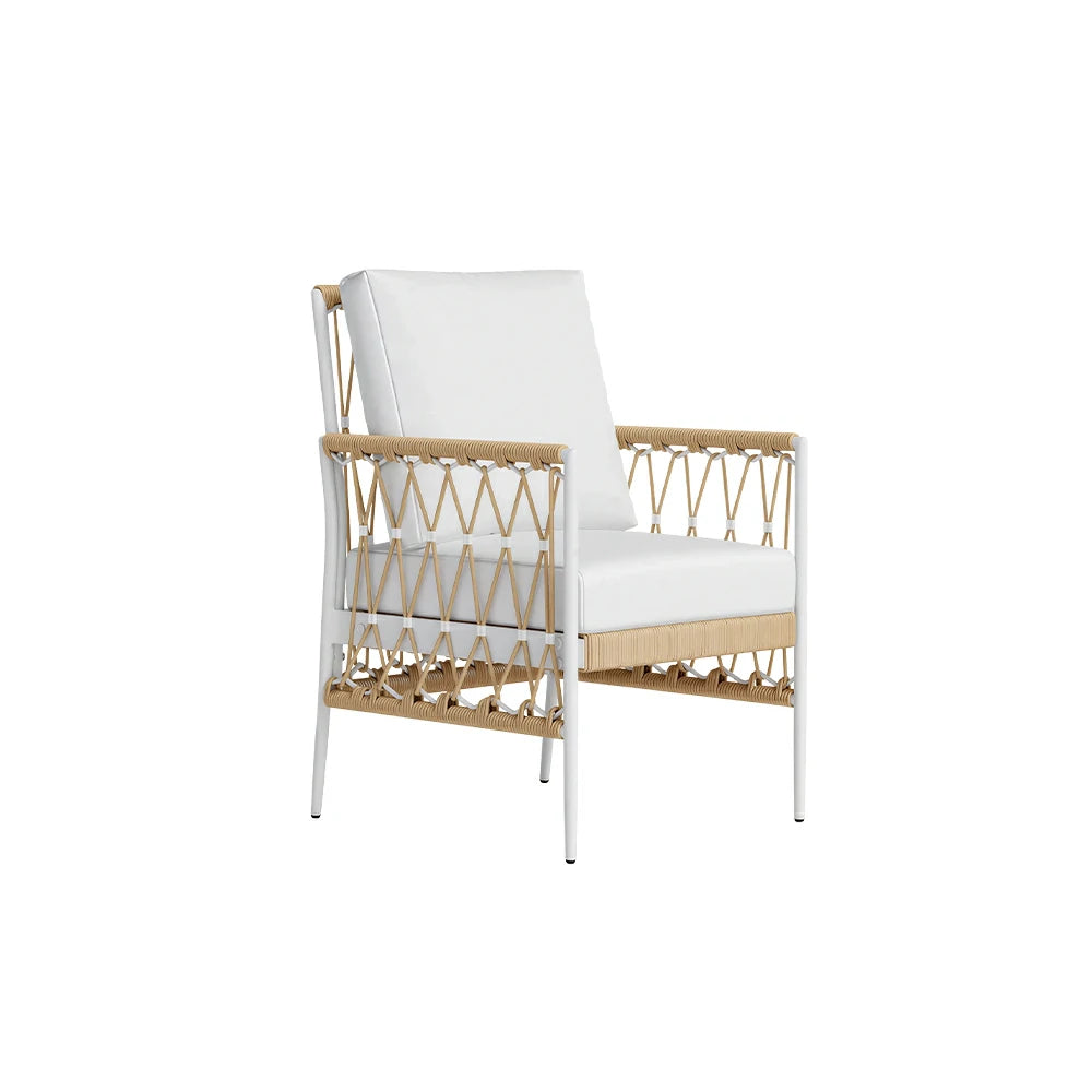 SOLARA Outdoor Rope Dining Chair - Aluminium Frame, Cushioned Seat for Patio Garden - White & Beige