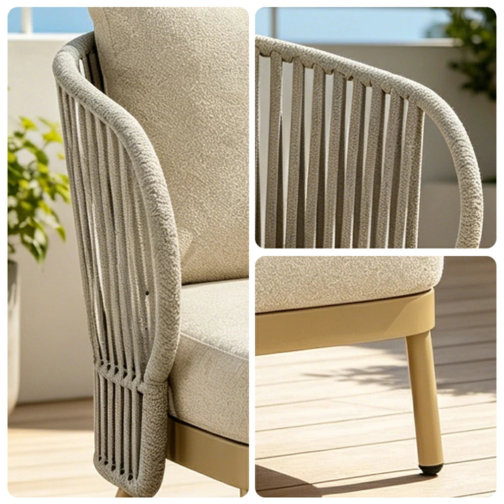 SOLARA Outdoor Rope Lounge Chair - Aluminium Frame, Cushioned Seat for Patio Balcony - Beige
