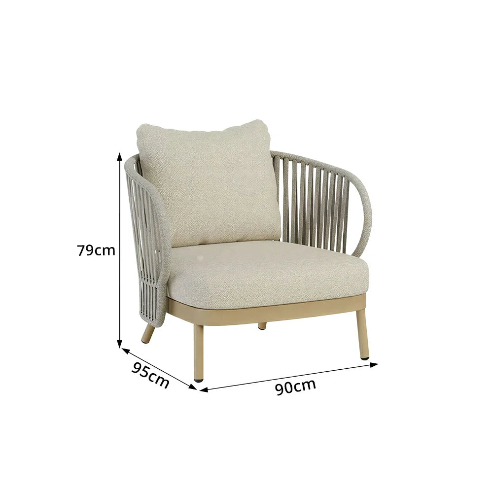 SOLARA Outdoor Rope Lounge Chair - Aluminium Frame, Cushioned Seat for Patio Balcony - Beige