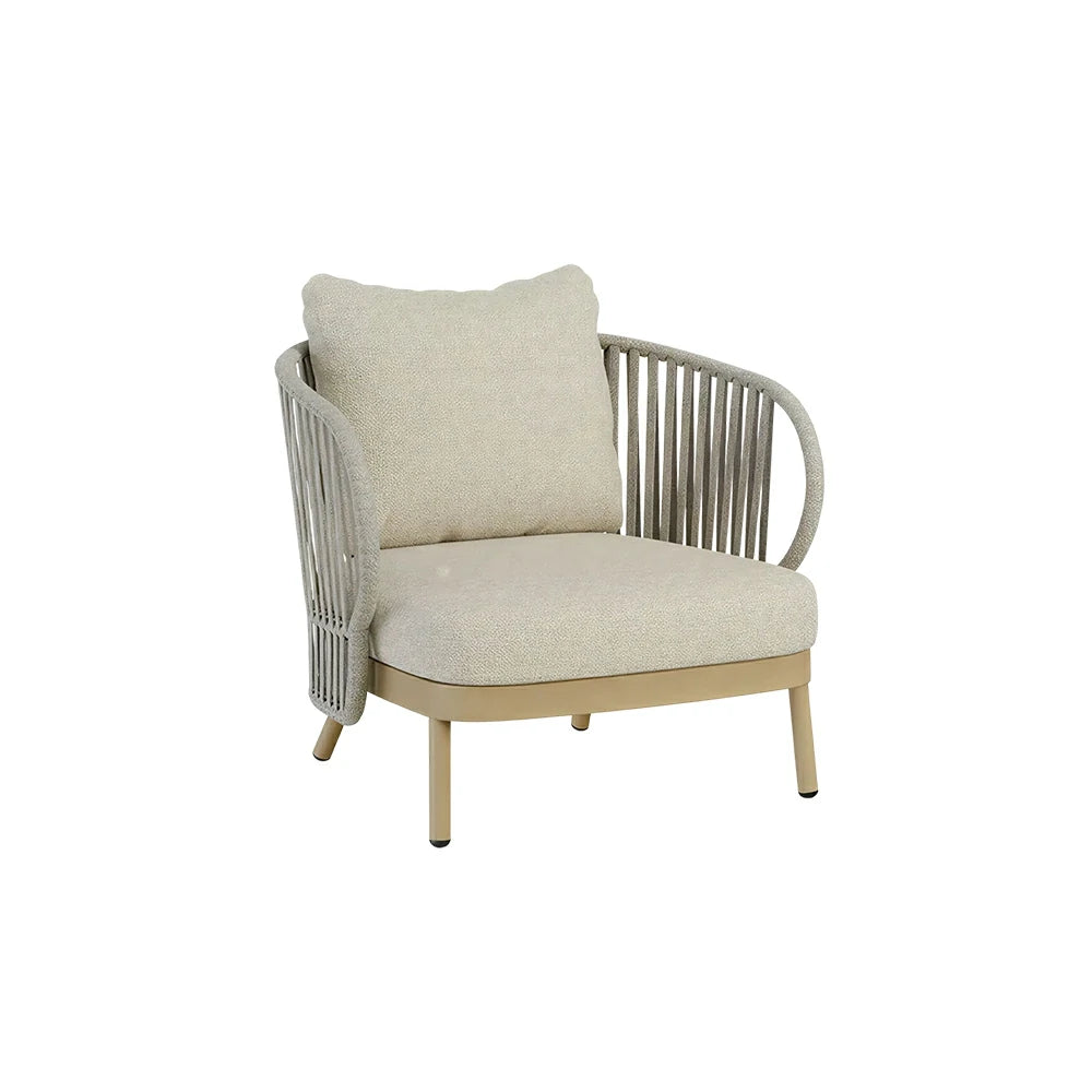 SOLARA Outdoor Rope Lounge Chair - Aluminium Frame, Cushioned Seat for Patio Balcony - Beige