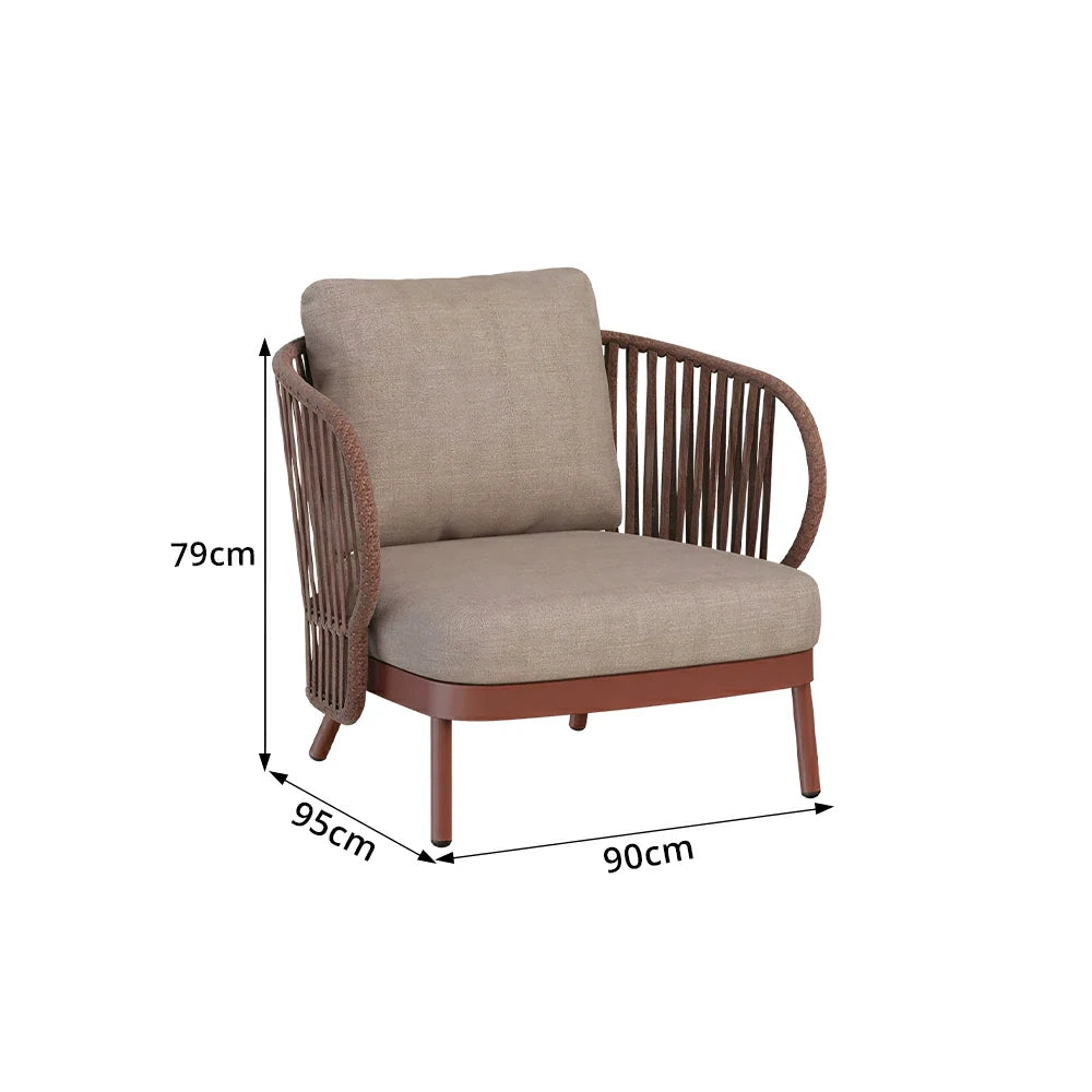 SOLARA Outdoor Rope Lounge Chair - Aluminium Frame, Cushioned Seat for Patio Balcony - Brown