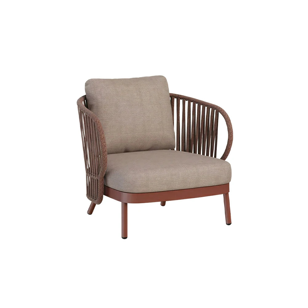 SOLARA Outdoor Rope Lounge Chair - Aluminium Frame, Cushioned Seat for Patio Balcony - Brown