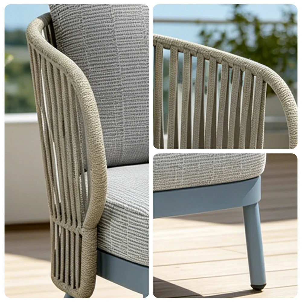 SOLARA Outdoor Rope Lounge Chair - Aluminium Frame, Cushioned Seat for Patio Balcony - Blue