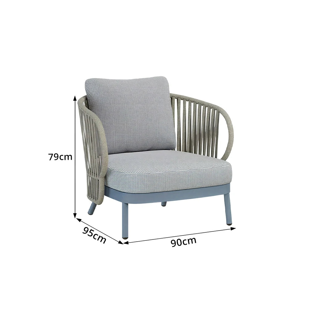 SOLARA Outdoor Rope Lounge Chair - Aluminium Frame, Cushioned Seat for Patio Balcony - Blue