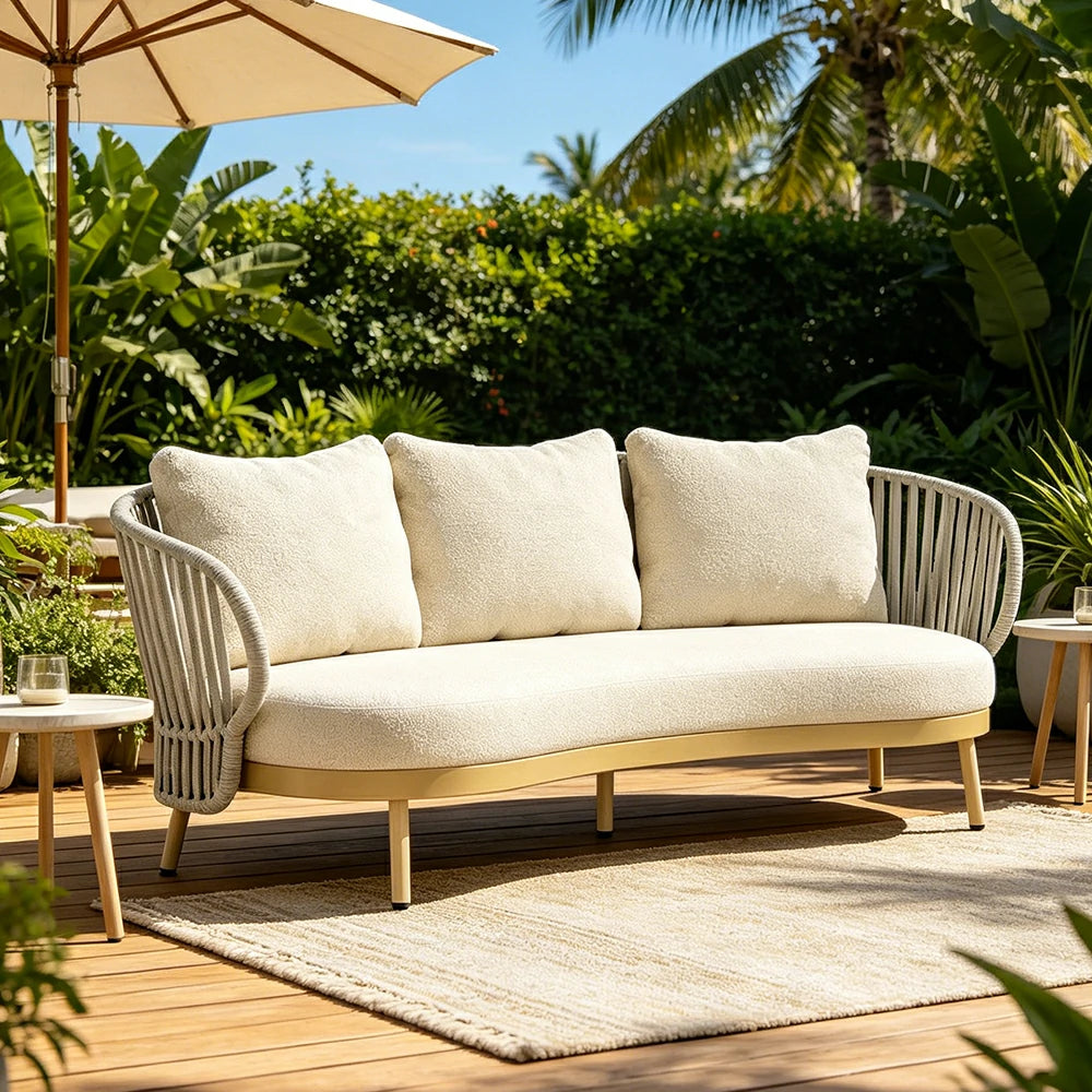 SOLARA Outdoor 2-Seater Rope Sofa with Aluminium Frame and Cushioned Seat - Beige