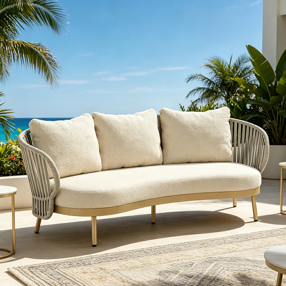 SOLARA Outdoor 2-Seater Rope Sofa with Aluminium Frame and Cushioned Seat - Beige